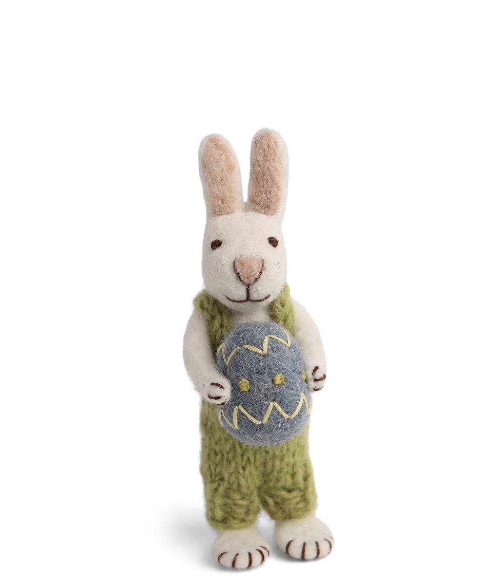 Bunny White with Green Pants and Blue Egg